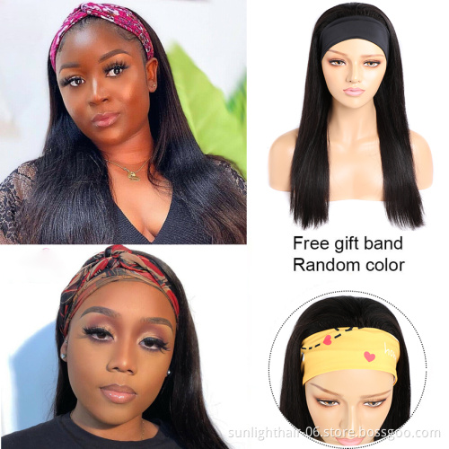 VIP hair Headband Wig Human Hair Straight Wig No PrePlucked Hairline  Remy Brazilian Non Lace Front Wigs For Black Women